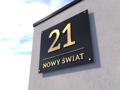 Tabliczka z numerem domu oraz nazwą ulicy - złote lustro