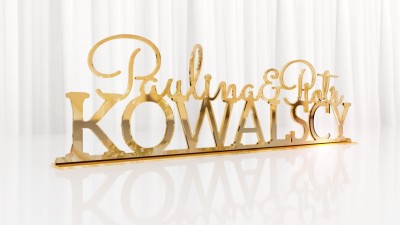 Napis na stół Pary Młodej z imionami i nazwiskiem-Złote Lustro