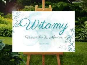 Tablica powitalna dla gości weselnych - Turkusowe liście