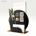 Stojak/Ekspozytor z kodem QR  Social Media, miejscem na wizytówki i vouchery - kosmetyczka/manicurzystka 
