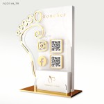 Stojak/Ekspozytor z kodem QR  Social Media, miejscem na wizytówki i vouchery -kosmetolog/podolog
