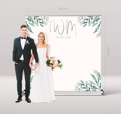 Roll up na wesele (ścianka weselna) - Liście ruskusa - RollUp200x200cm