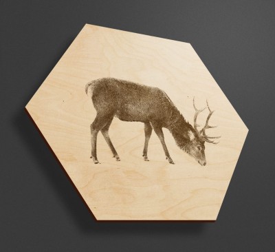 Obraz na drewnie heksagon - Jeleń - Drewniany obrazek w kształcie heksagonu