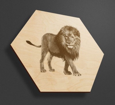 Obraz na drewnie heksagon - Lew - obraz w kształcie plastra miodu