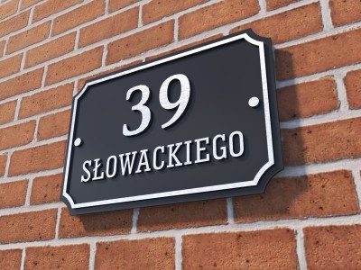 Tablica adresowa na dom aluminiowa czarno-srebrna / Oznakowanie zewnętrzne na dom