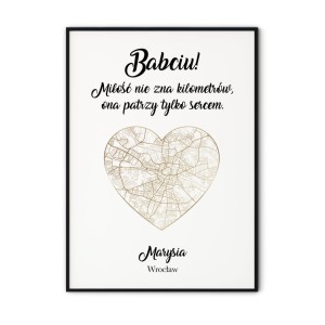 Plakat mapa dla Babci i Dziadka (złota) - Miłość nie zna kilometrów