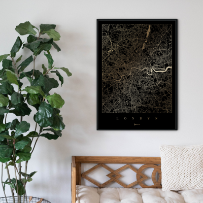 Mapa Madrytu - Czarno złoty plakat miasta w ramie