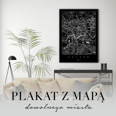 Plakat z mapą Twojego miasta - czarna