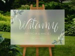 Satynowa tablica na wesele "Witamy" Listki
