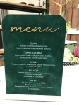 Welurowe menu weselne na stół na plexi - różne warianty kolorystyczne