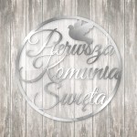 Koło dekoracyjne z napisem - Komunia Święta - gołąbek I