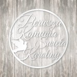 Koło dekoracyjne z napisem - Komunia Święta - gołąbek II