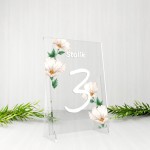 Przeźroczyste numerki na stół weselny z plexi - Białe kwiatki