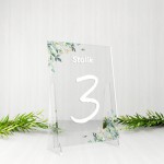 Przeźroczyste numerki na stół weselny z plexi - Zielone gałązki