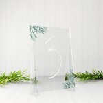 Przeźroczyste numerki na stół weselny z plexi - Liście ruskusa
