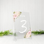 Przeźroczyste numerki na stół weselny z plexi - Kremowe róże
