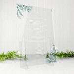 Przeźroczyste menu weselne z plexi - Liście ruskusa